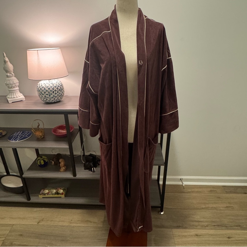 Vintage Christian Dior Monsieur Plush Robe – Burgundy – One Size